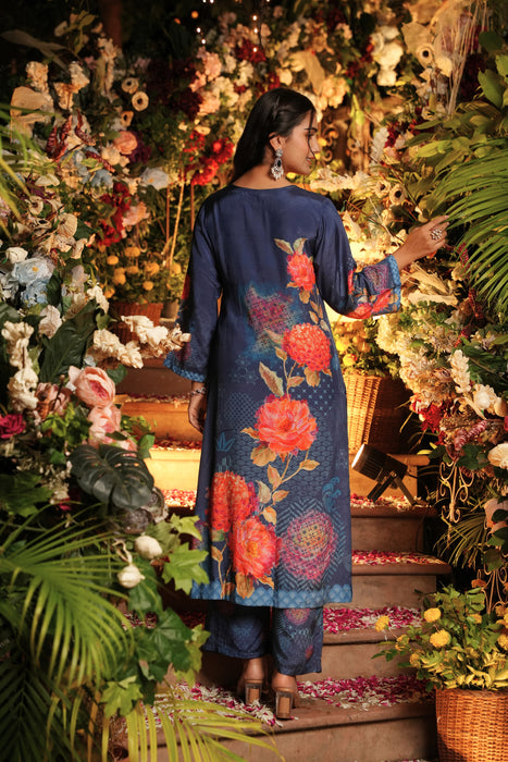 Floral Printed SET-Hand Embroidered - Set of 3- Blue