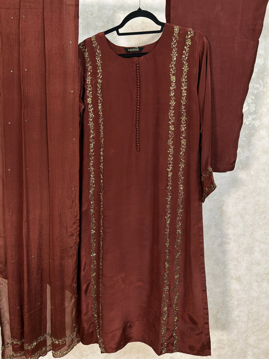 Hand-Embroidered Crepe Festive 3-Piece Set
