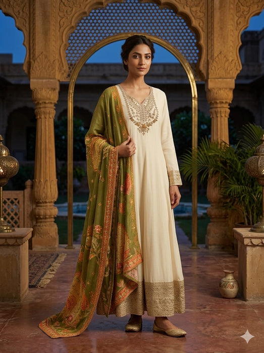 Full length 2 pc Anarkali Heavy embroidered set