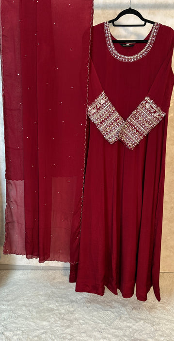 Anarkalis with heavy embroidered sleeves-2pc Set