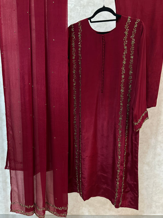 Hand-Embroidered Crepe Festive 3-Piece Set