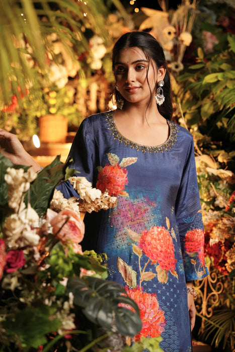 Floral Printed SET-Hand Embroidered - Set of 3- Blue