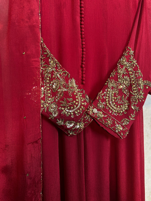 Classy Anarkali 3pc Set with heavy embroidered sleeves.