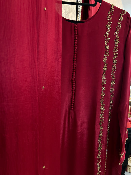 Hand-Embroidered Crepe Festive 3-Piece Set