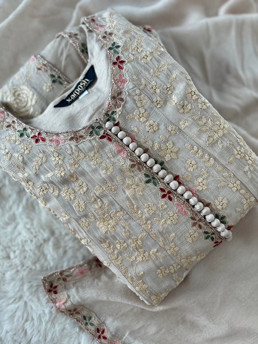 Front Open Heavy Embroidered Ready to Wear Ladies Anarkali Sets- Set of 3.