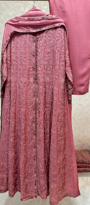 Front Open Heavy Embroidered Ready to Wear Ladies Anarkali Sets- Set of 3.