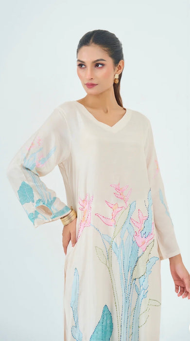 Katha Stitch Embroidered Kurta Set- 2Pc- Kurta and Pant