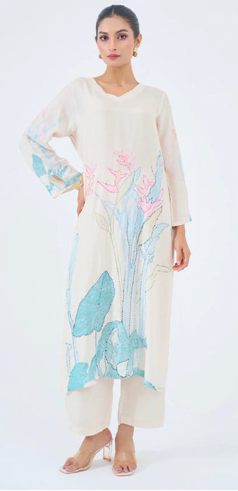 Katha Stitch Embroidered Kurta Set- 2Pc- Kurta and Pant