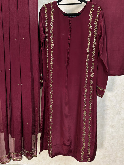 Hand-Embroidered Crepe Festive 3-Piece Set