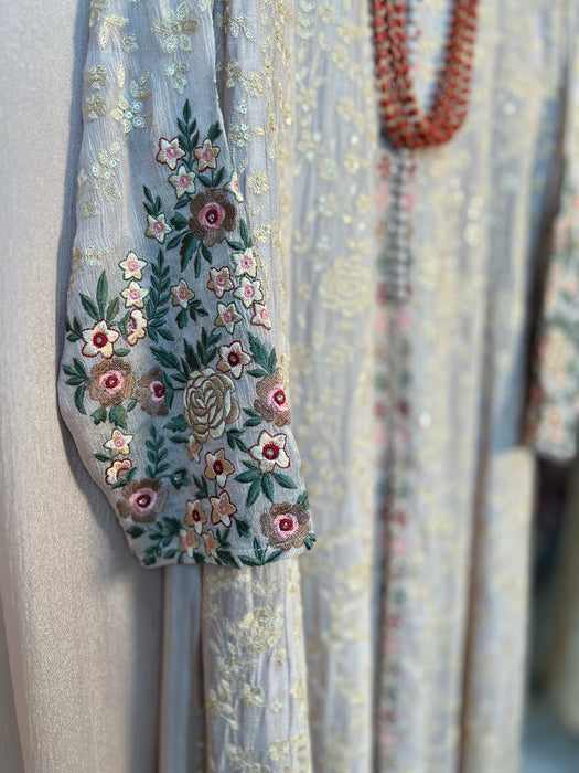 Front Open Heavy Embroidered Ready to Wear Ladies Anarkali Sets- Set of 3.