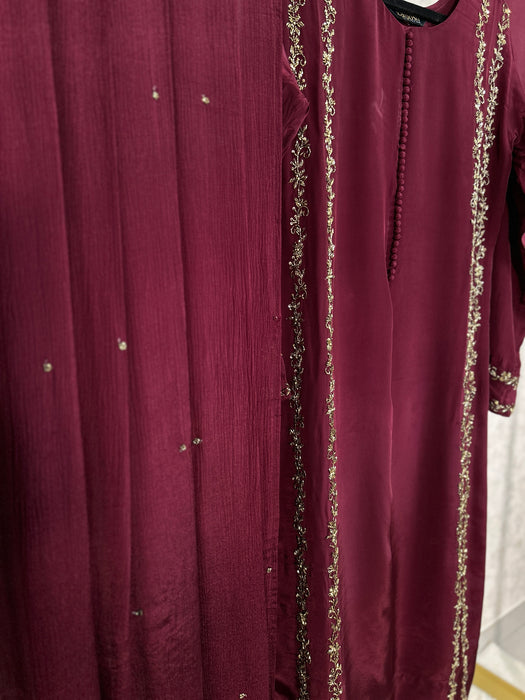 Hand-Embroidered Crepe Festive 3-Piece Set