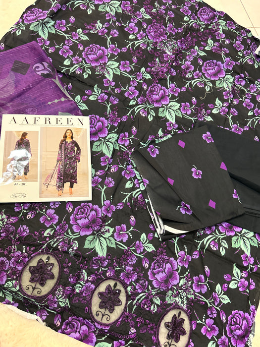 Aafreen unstitched embroidered 3Pcs in black