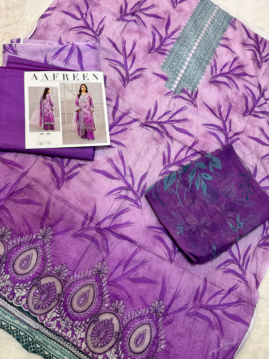 Aafreen unstitched embroidered 3Pcs in lilac