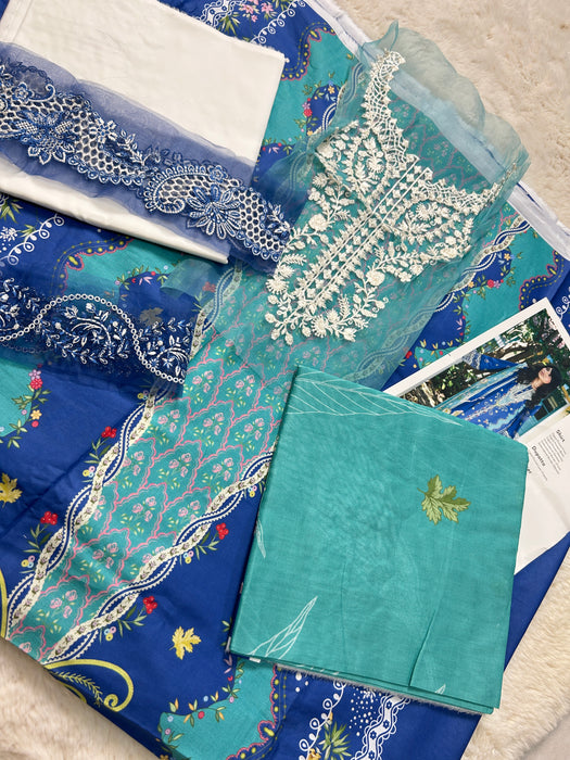 Qalamkar Blue Unstitched Lawn 3pcs