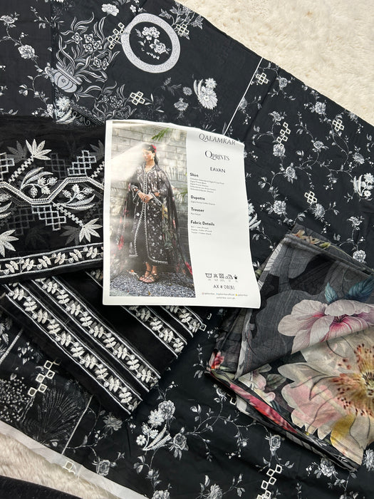 Qalamkar Black Unstitched Lawn 3pcs