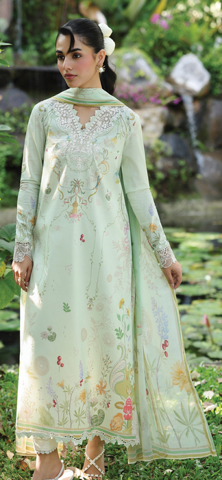 Qalamkar Light Green Unstitched Lawn 3pcs