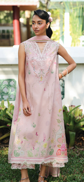 Qalamkar Pink Unstitched Lawn 3pcs