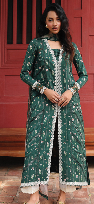 Qalamkar Green Unstitched Lawn 3pcs