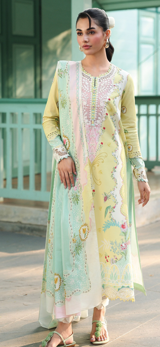Qalamkar Yellow Unstitched Lawn 3pcs