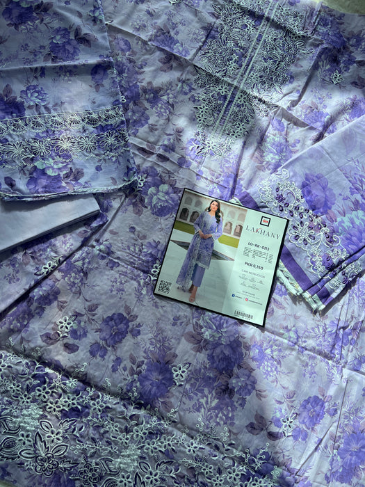 Lakhany unstitched embroidered 3pcs
