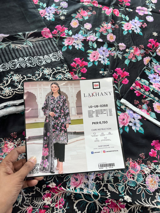 Lakhany unstitched embroidered 3pcs in Black